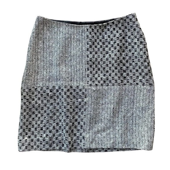 Leona Lauren Leonard Metallic Tweed Silk Blend Checkered Skirt Silver Black Sz 0 - Picture 1 of 7